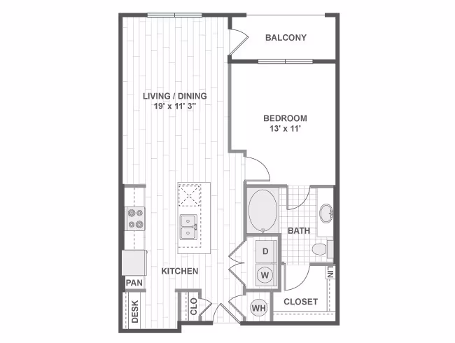 1 Bedroom 11E 337 floor plan